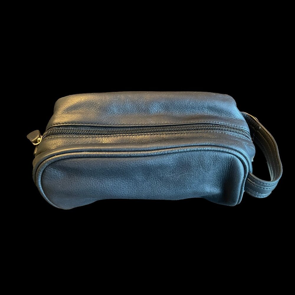Black Toiletry Bag with Zippered Compartment and Side Handle